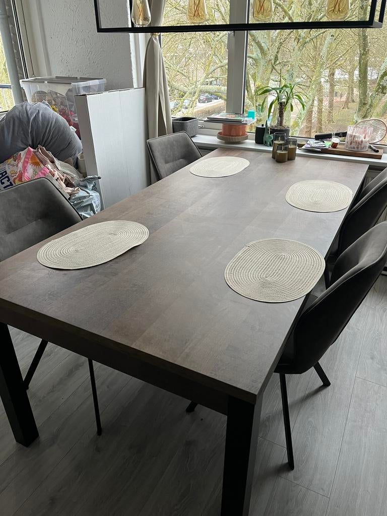 Industriële houten eettafel Eerbeek, Ophalen, Gebruikt, 200 cm of meer, Vijf personen of meer
