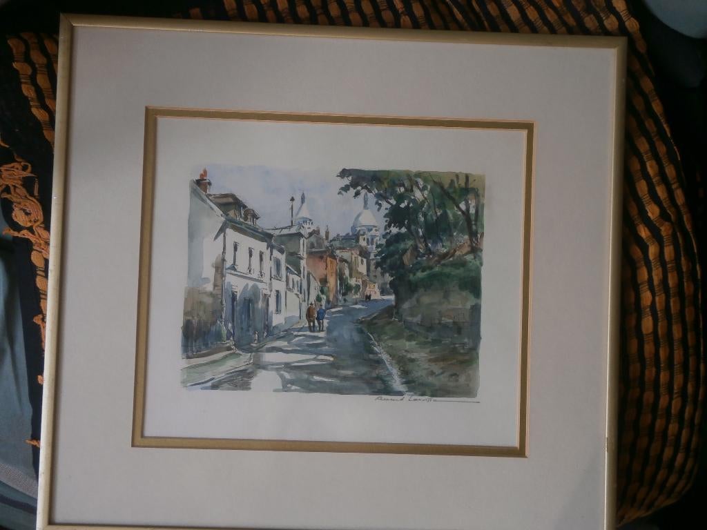 Parijs, In mooi lijstje Aquarel Weg naar Sacre Coeur, Ophalen of Verzenden