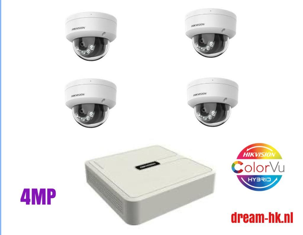 4MP Hikvision Hybrid ColorVu IP PoE  set/4CH NVR+4x camera's