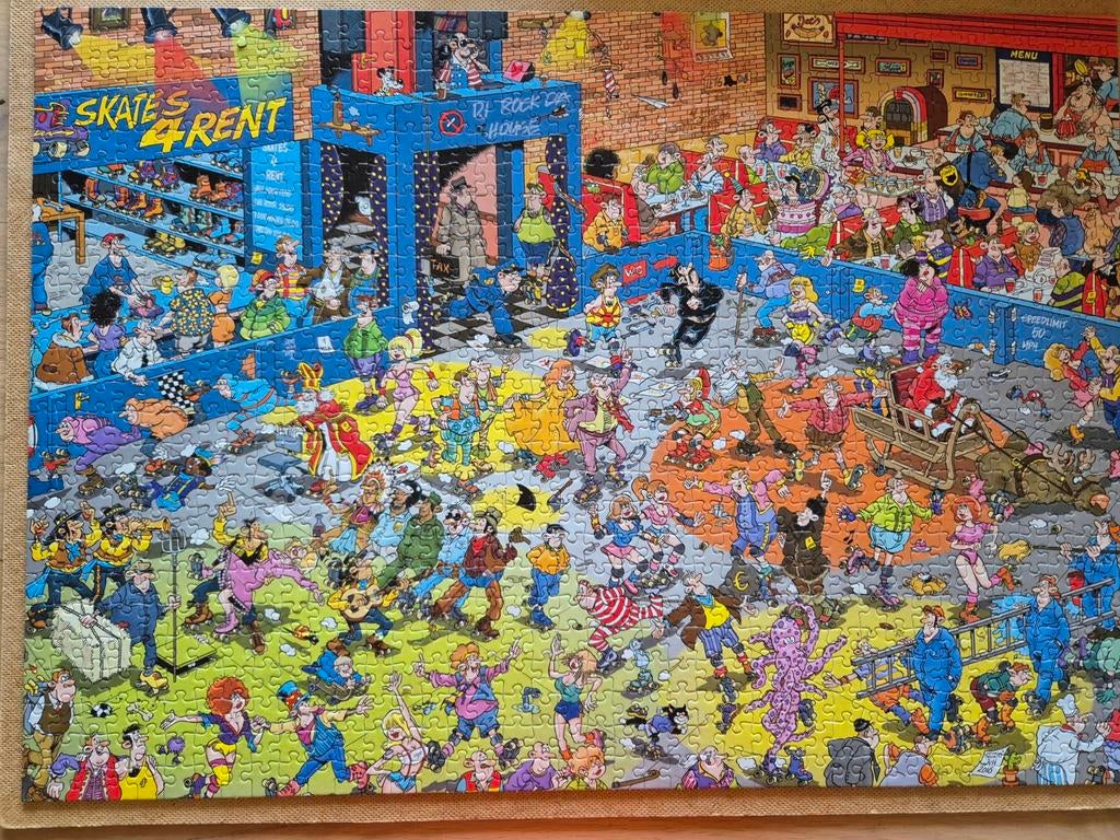 Jan van Haasteren puzzel Rollerdisco, Ophalen of Verzenden, 500 t/m 1500 stukjes, Gebruikt, Legpuzzel