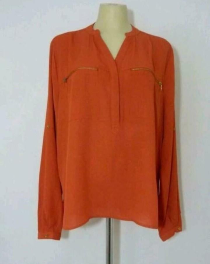 Donkeroranje voile blouse van Cindy Crawford, Kleding | Dames, Blouses en Tunieken, Zo goed als nieuw, Maat 42/44 (L), Oranje