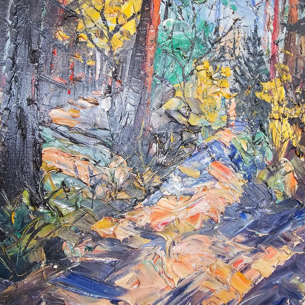 Oud abstract Olieverfschilderij Kristian Bjulver Denemarken, Oorspronkelijke maker, Ophalen of Verzenden, Zo goed als nieuw, 75 cm of meer