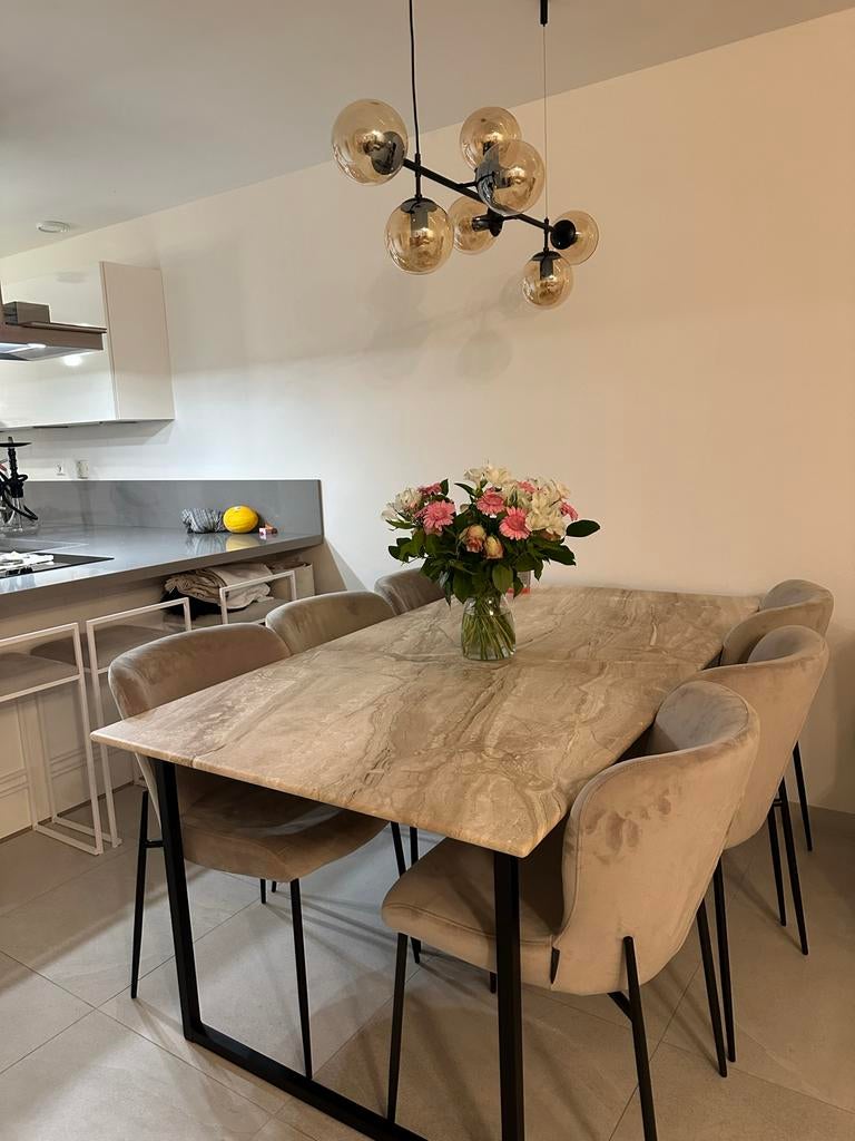 Marmeren Eettafel + Salontafel Set Incl. Onderhoudset, Huis en Inrichting, Tafels | Eettafels, Overige materialen, 100 tot 150 cm