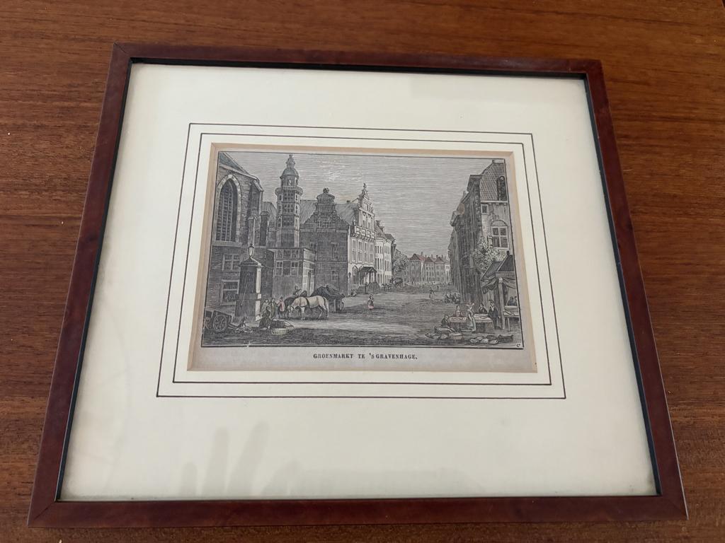 Groenmarkt te 's-Gravenhage kopergravure anno 1870, Ophalen of Verzenden