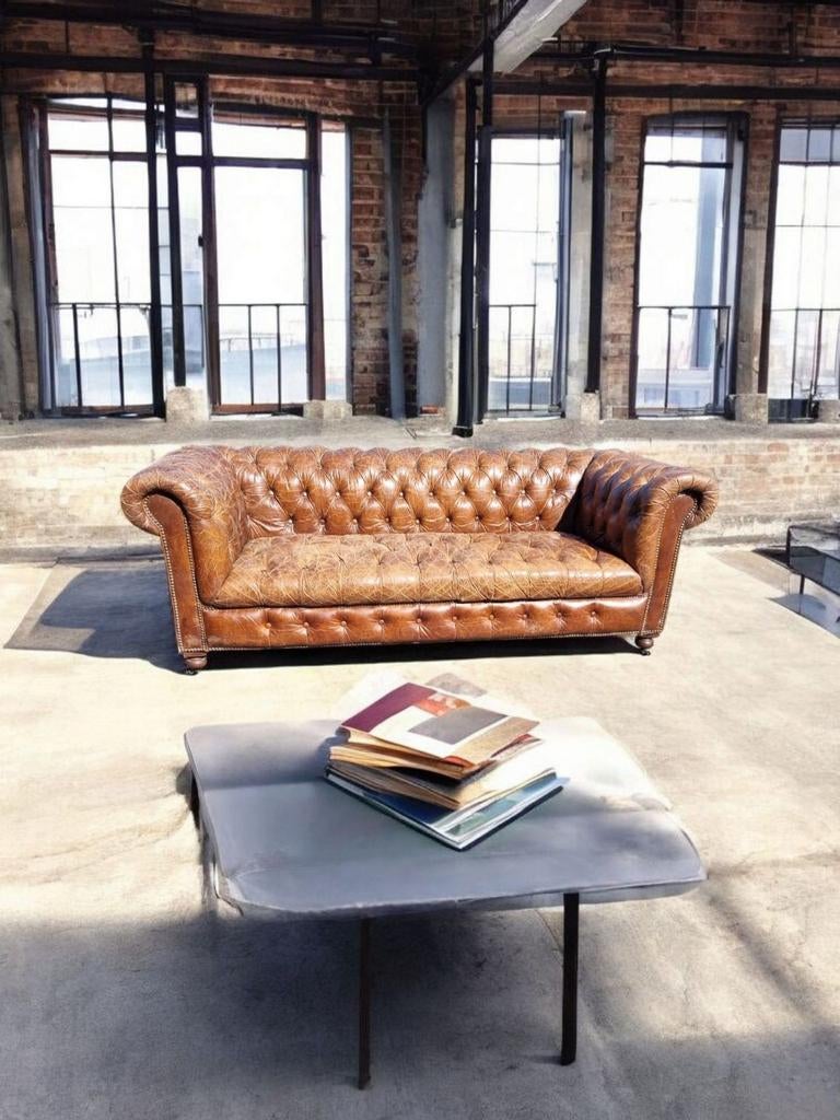 Chesterfield bank button seat VINTAGE + GRATIS BEZORGD, Gebruikt, Chesterfield, Driepersoons, Ophalen of Verzenden