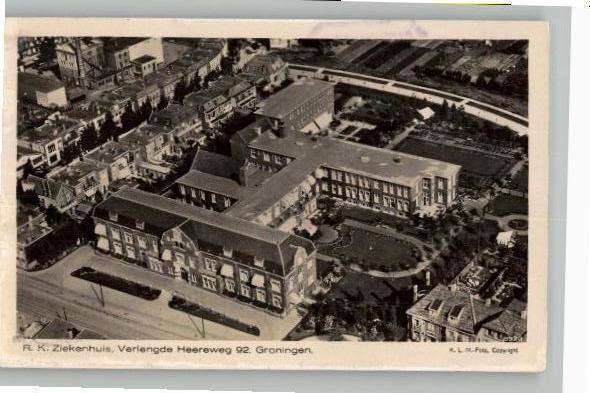 Groningen R.K. Ziekenhuis Panorama KLM luchtfoto st 1933, Ophalen of Verzenden, 1920 tot 1940, Gelopen, Groningen
