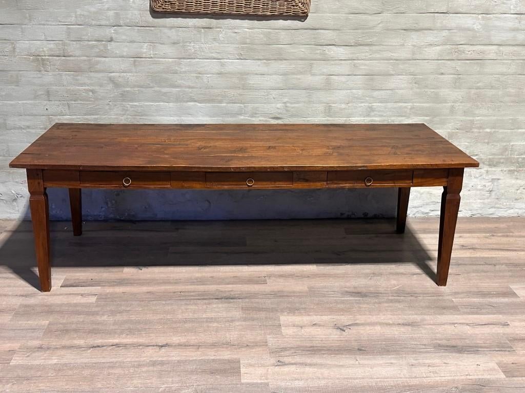 Boerentafel met 3 lades - 250 x 99 cm + 78 cm hoog, Huis en Inrichting, Tafels | Eettafels, Eikenhout, 200 cm of meer, Zo goed als nieuw