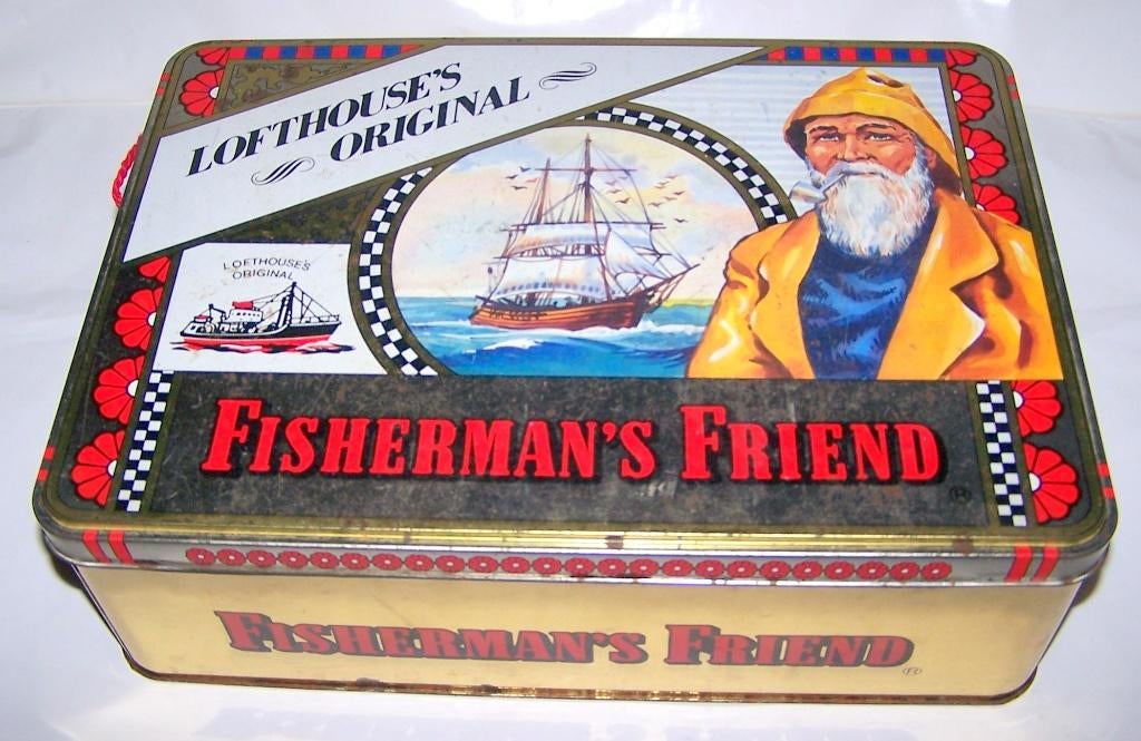 Prachtig groot blik Fisherman's Friend. Zeldzaam/izgs., Verzamelen, Blikken, Ophalen of Verzenden, Overige, Overige merken