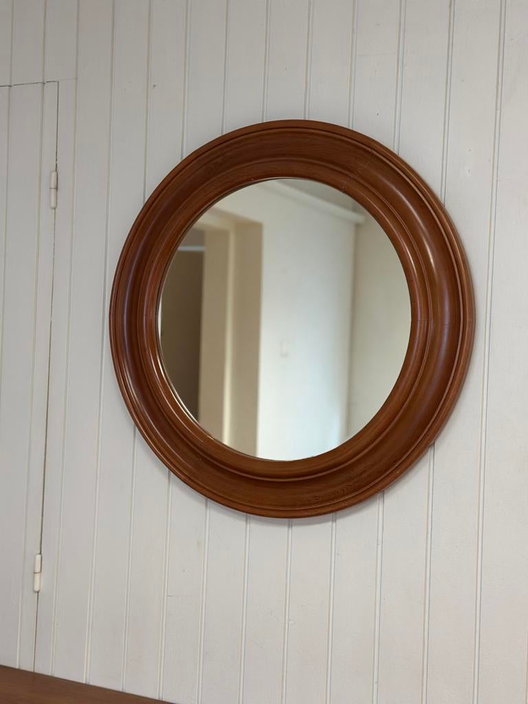 Vintage houten ronde spiegel, Ophalen of Verzenden, Rond