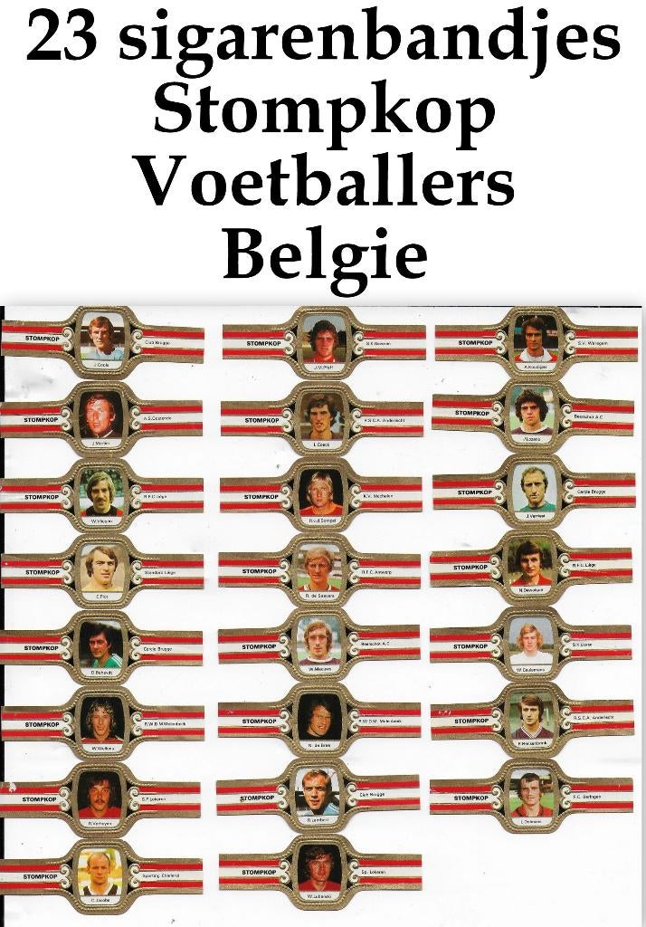 23 sigarenbandjes stompkop belgische voetballers  -, Verzamelen, Ophalen of Verzenden, Zo goed als nieuw, Sigarenbandjes