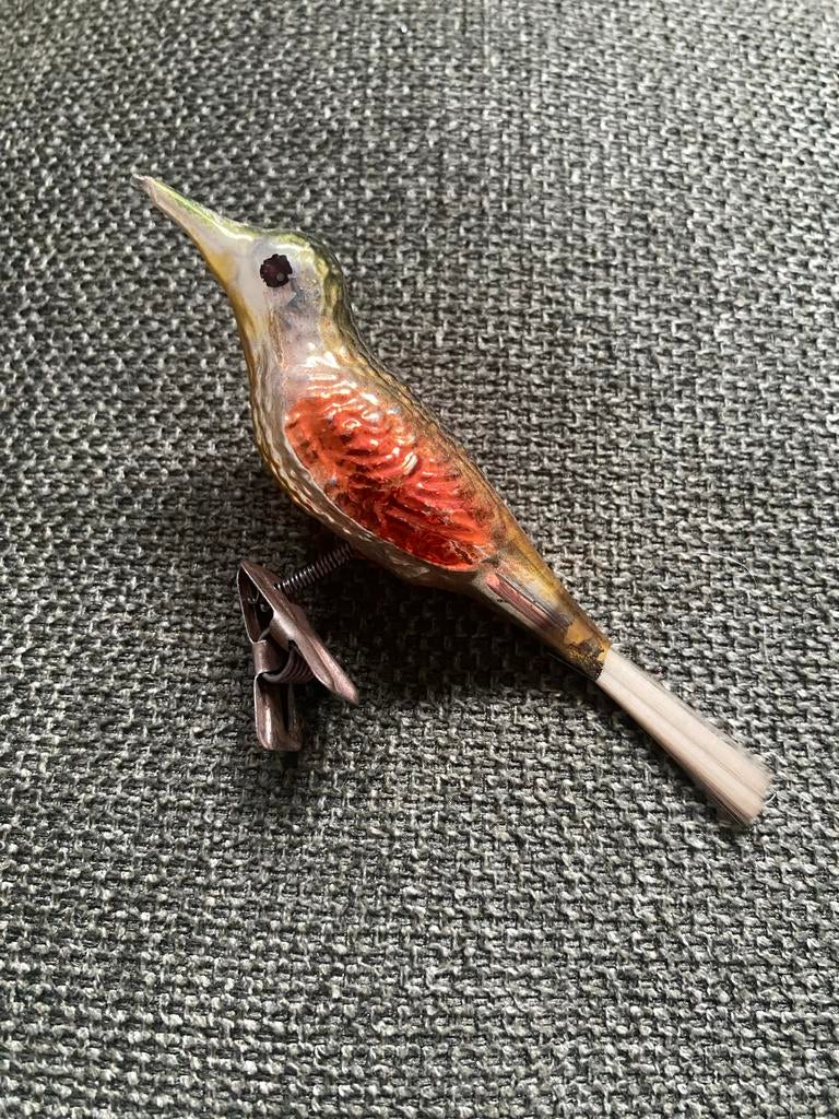 Antiek Kerstornament Vogel met Klem, Ophalen of Verzenden