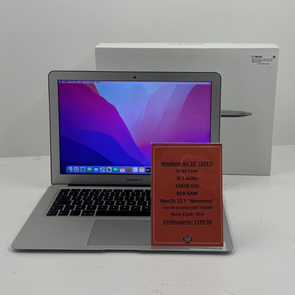 MacBook Air 2017 13inch | Intel Core i5 1.8GHz 128GB SSD, Gebruikt, Qwerty, Minder dan 2 Ghz, Ophalen of Verzenden