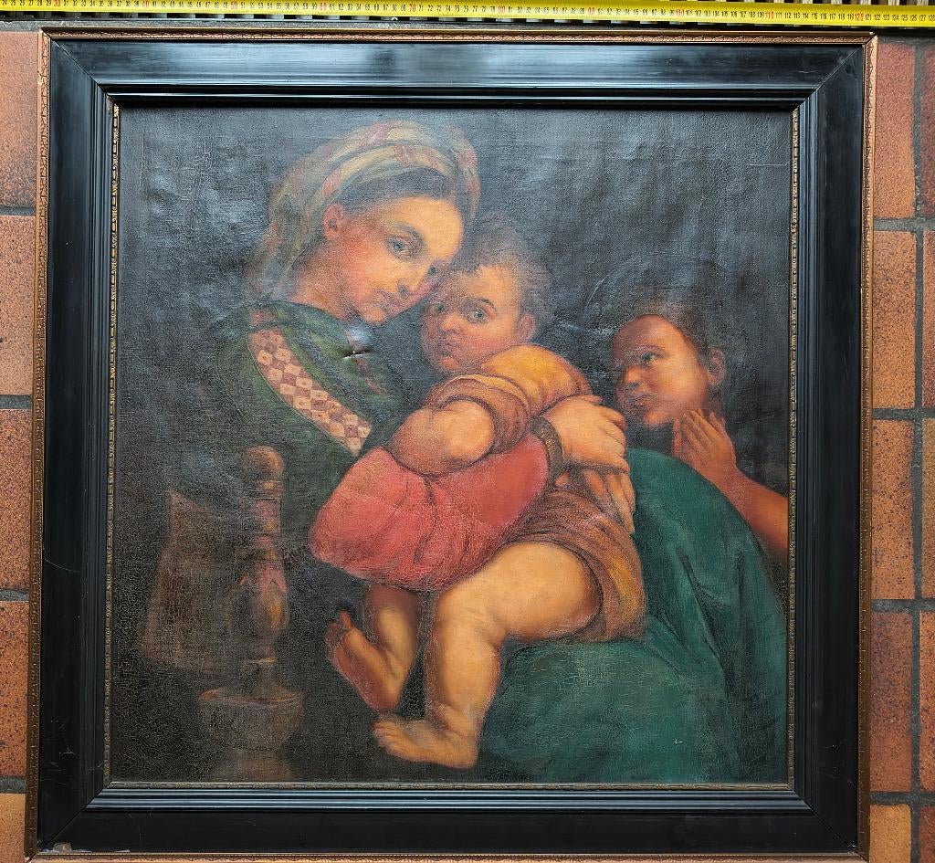olieverf (?) schilderij kopie naar Madonna della seggiola, Ophalen