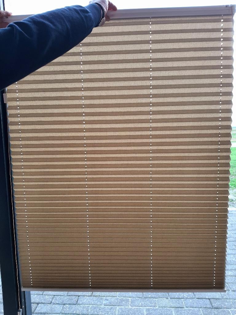 Plissé gordijnen 2 x, Huis en Inrichting, Stoffering | Gordijnen en Lamellen, Nieuw, 100 tot 150 cm, Beige, 50 tot 100 cm