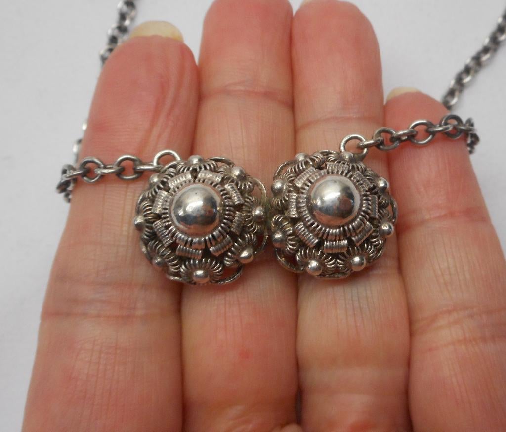 Zilveren antieke jasseron ketting met Zeeuwse knoppen nr.327, Verzenden, Zilver, Ketting