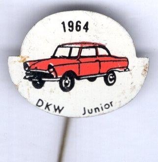 1964 DKW junior rood op blik auto speldje ( E_063 ), Verzenden, Gebruikt, Transport, Speldje of Pin