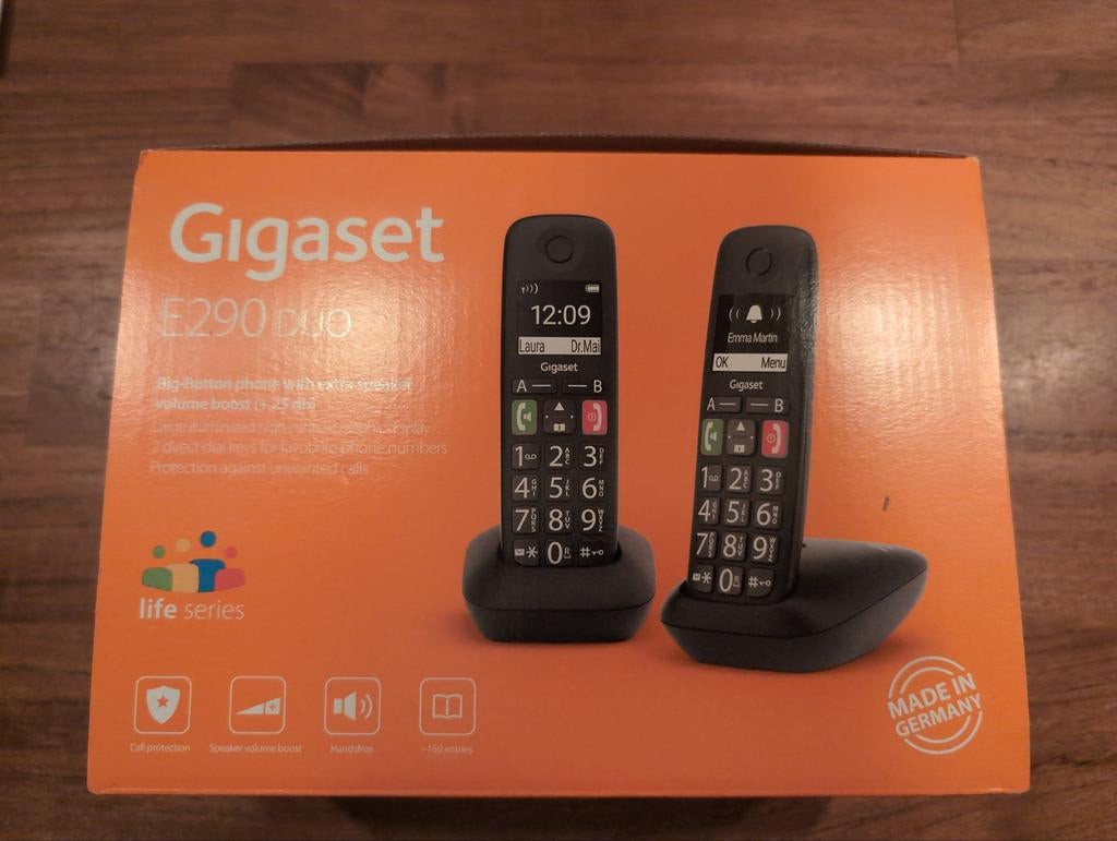 Gigaset E290 Duo telefoon, Telecommunicatie, Vaste telefoons | Handsets en Draadloos, Ophalen, Zo goed als nieuw, 2 handsets, Stralingsarm