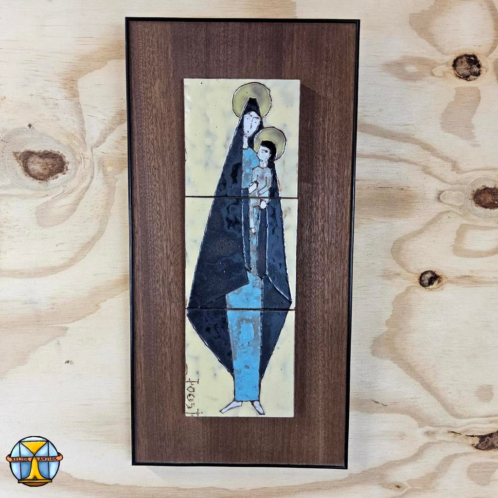 Vintage 60s Heilige Moeder Maria tegel kunstwerk (Poost), Antiek en Kunst, Ophalen of Verzenden