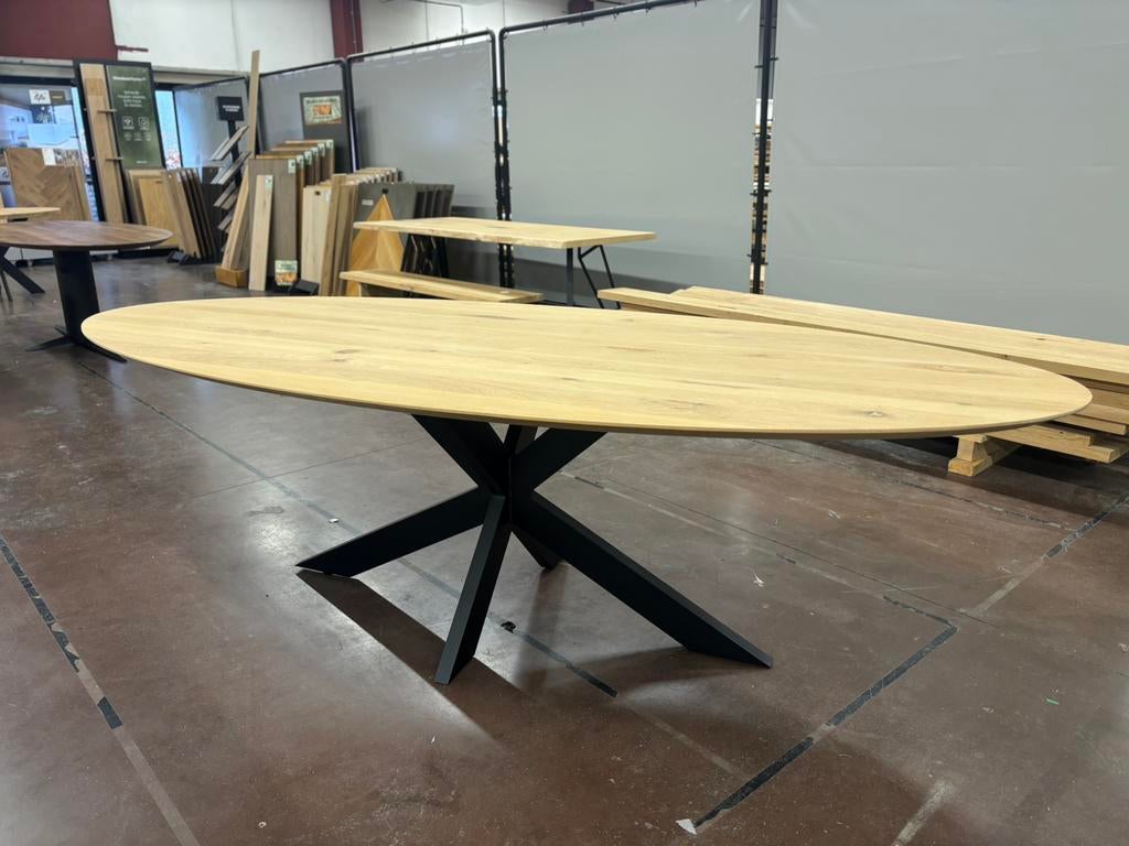 Ovale eiken eettafel met matrixpoot 250x110cm, Ophalen, 100 tot 150 cm, Eikenhout, 200 cm of meer