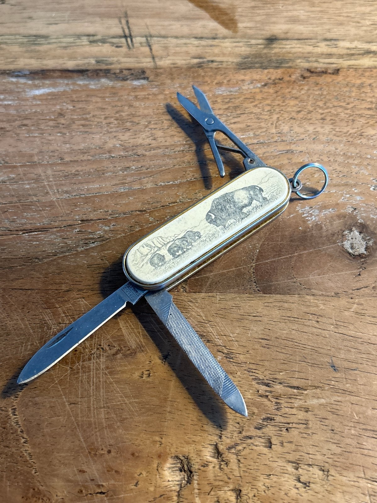 Vintage zakmes (Barlow) met bizonafbeelding en schaar, Ophalen of Verzenden