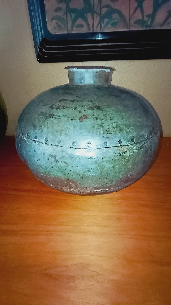 Antieke handgemaakte grote metalen waterkruik uit India, Ophalen of Verzenden