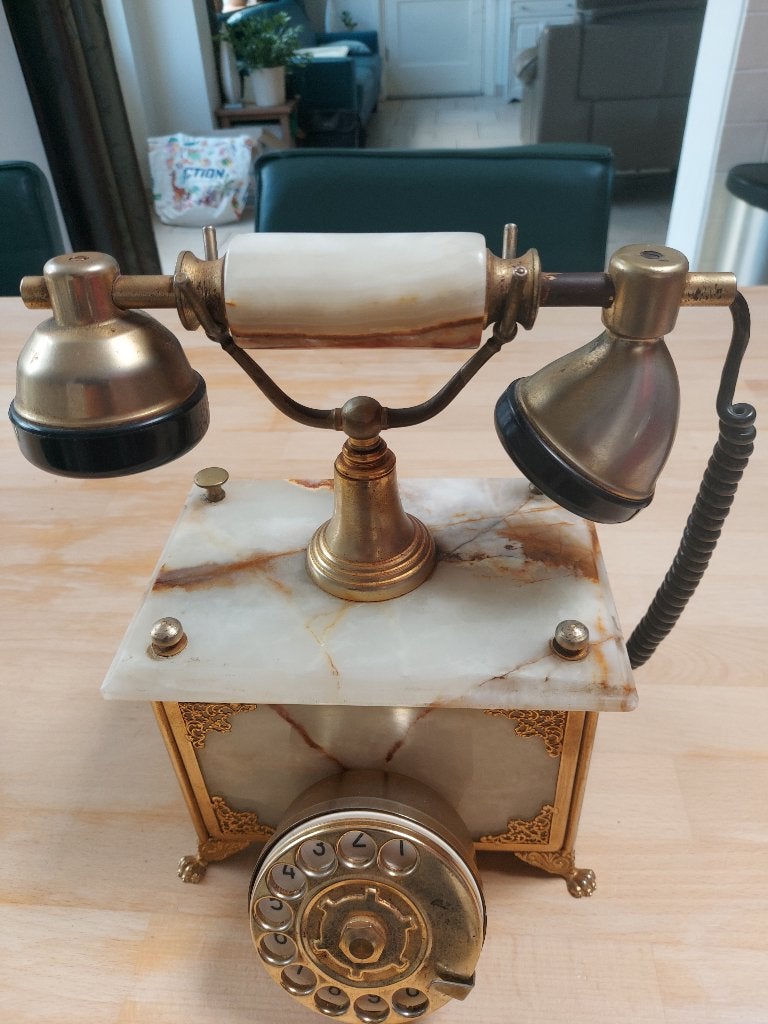 Antieke Telefoon - Marmer en Messing - Puntgaaf, Antiek en Kunst, Ophalen of Verzenden