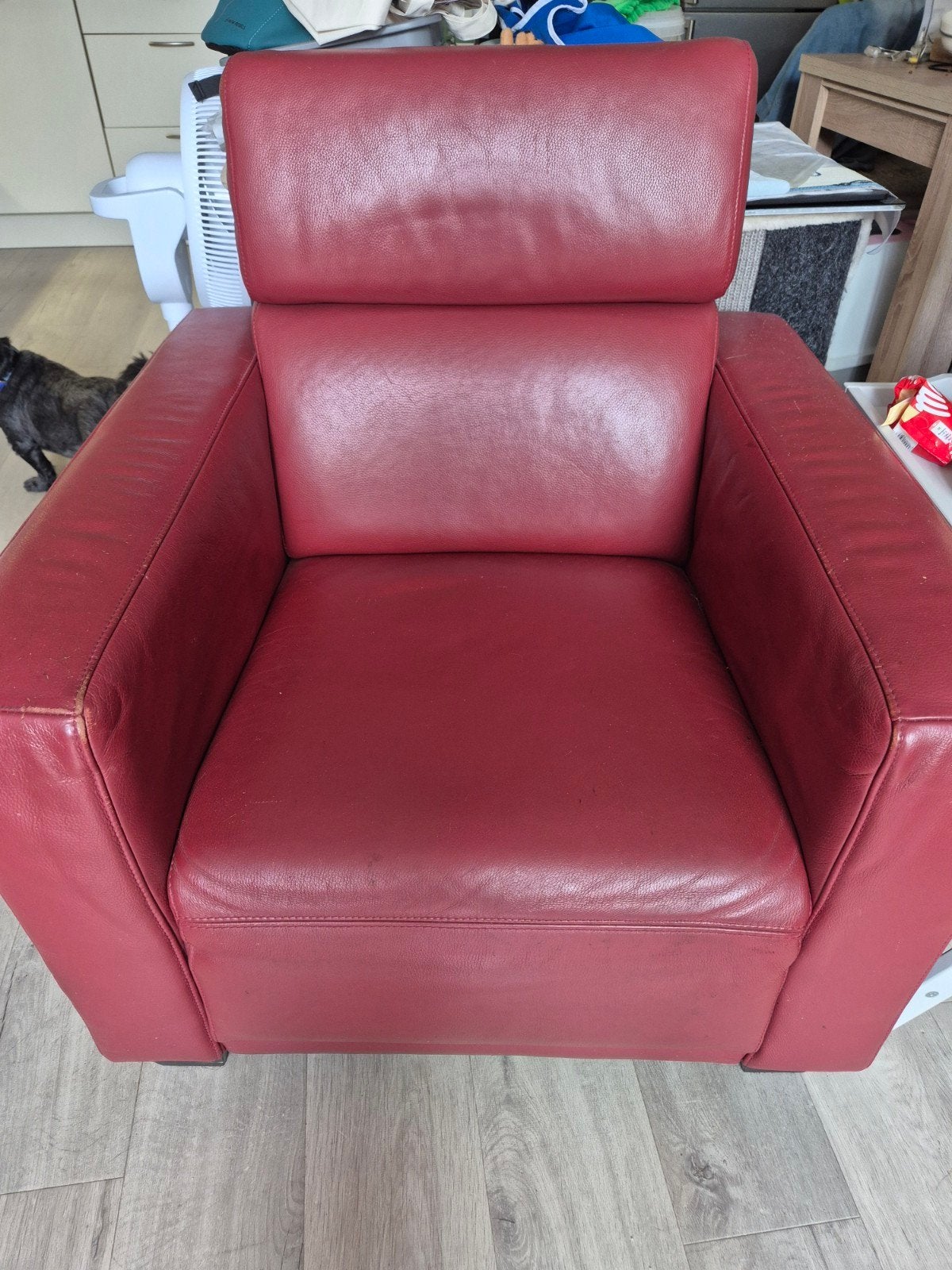 Comfortabele rode leren fauteuil, Gebruikt, Ophalen of Verzenden, Modern, comfortabel, 75 tot 100 cm