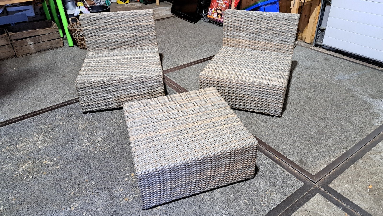 Wicker Loungeset - 2 Stoelen en Hocker ZGAN, Gebruikt, Loungeset, Wicker, Hocker
