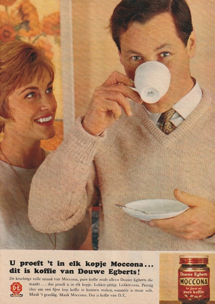 Retro reclame 1964 Douwe Egberts Moccona vol & krachtig, Verzamelen, Verzenden, Overige typen