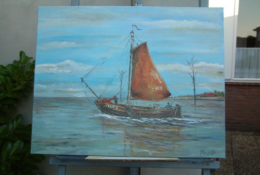 Oude visserij op de zeil schilderijenJac Caljouw Arnemuiden, Maritiem / water, Doek, Ophalen of Verzenden, Gesigneerd