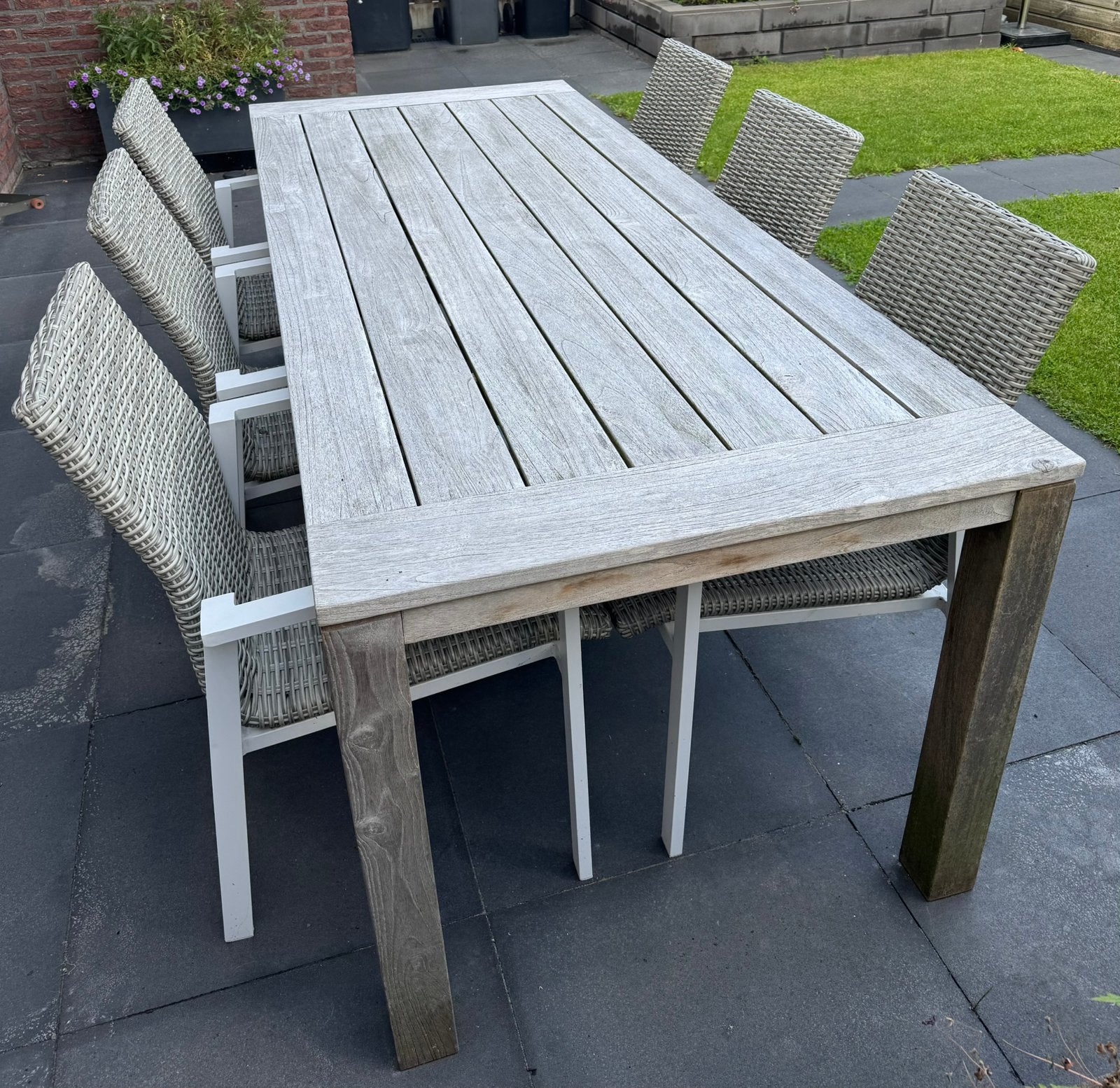 Tuinset; tafel met stoelen incl.kussens, Ophalen, Overige materialen, Gebruikt, 6 zitplaatsen