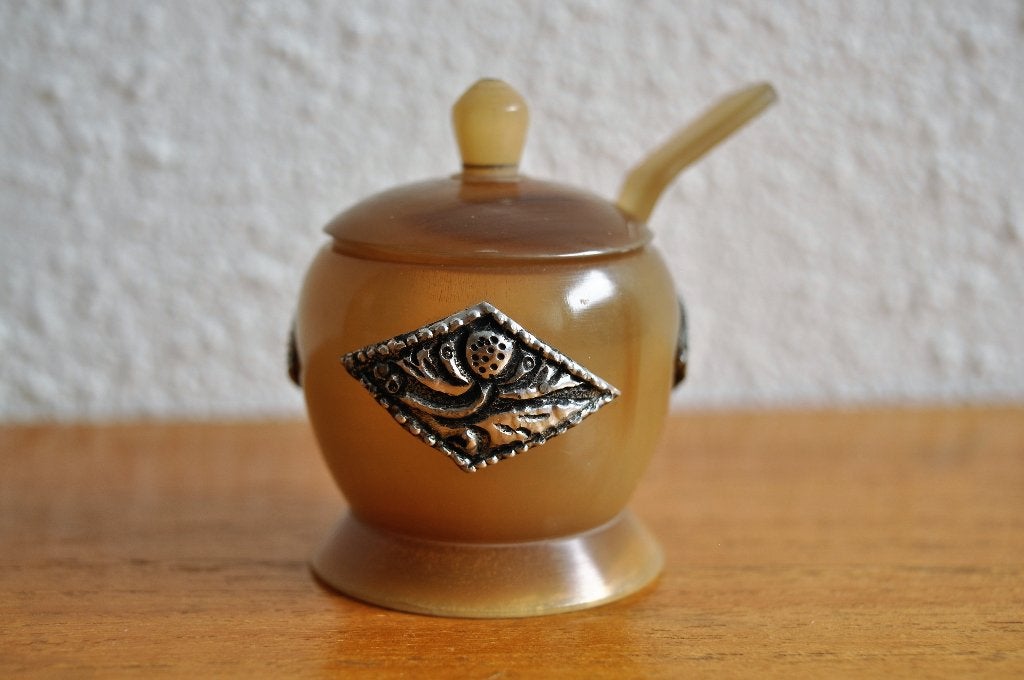 Oud Mosterdpotje Potje Hoorn 6 cm, Ophalen of Verzenden