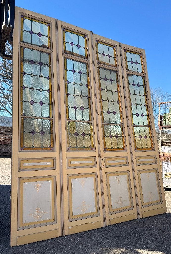 4-delige openslaande glas in lood deuren 348x290cm., Doe-het-zelf en Verbouw, Ophalen, Gebruikt, Binnendeur, Info@walstra.nl