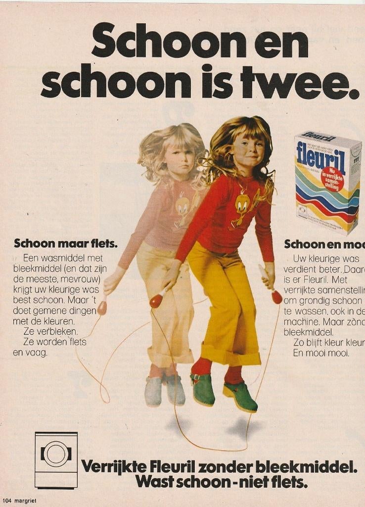 Retro reclame 1972 Fleuril wasmiddel meisje springtouw, Verzenden, Overige typen