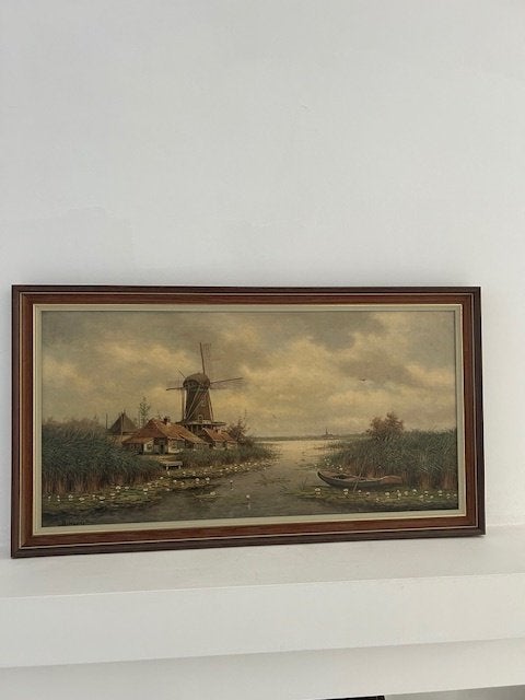 Schilderij B.Woudstra, Antiek en Kunst, Kunst | Schilderijen | Klassiek, Doek, Realistisch, Ophalen of Verzenden, Landschap