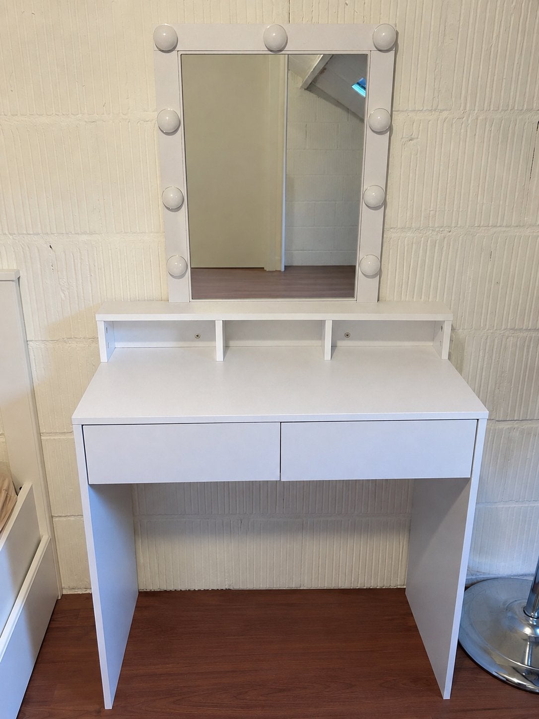 Witte make-up tafel met spiegel en verlichting, Ophalen, 100 tot 150 cm, 50 tot 100 cm, Zo goed als nieuw