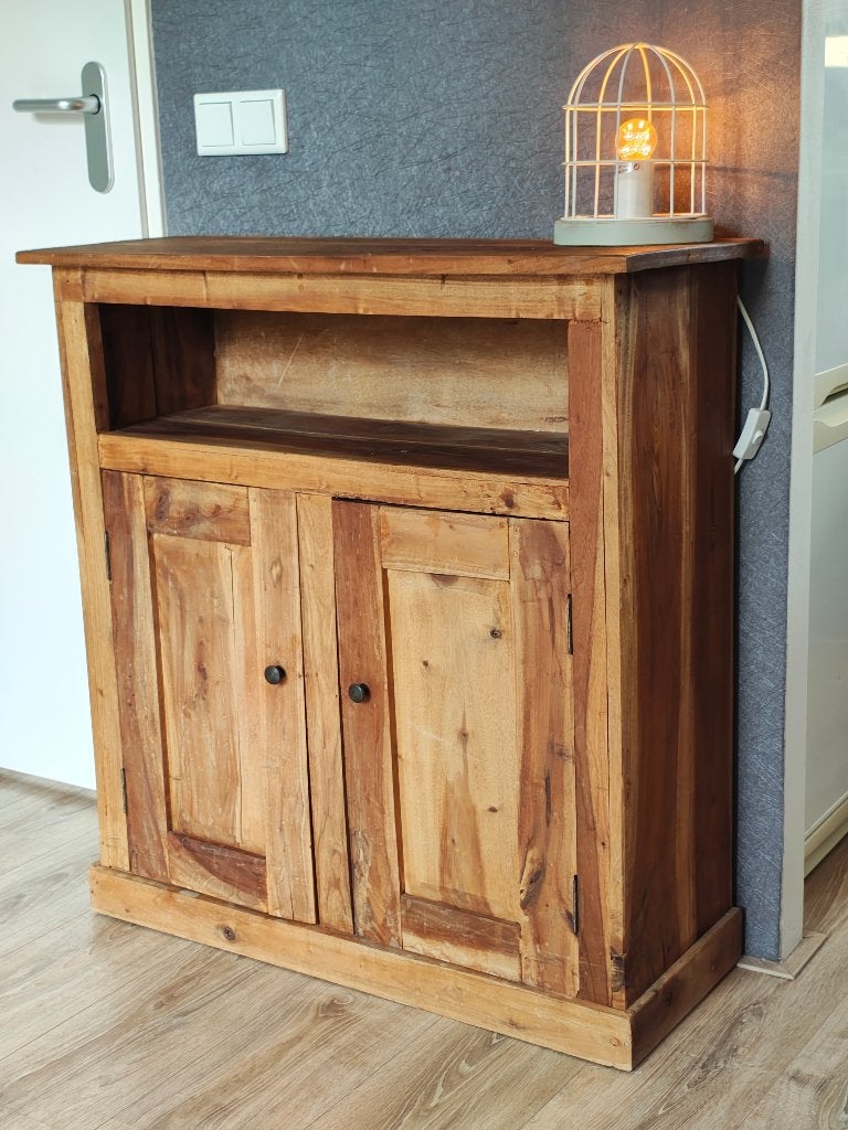 Houten kastje met deuren en open vak, Huis en Inrichting, Ophalen, Gebruikt, 50 tot 100 cm, Minder dan 100 cm