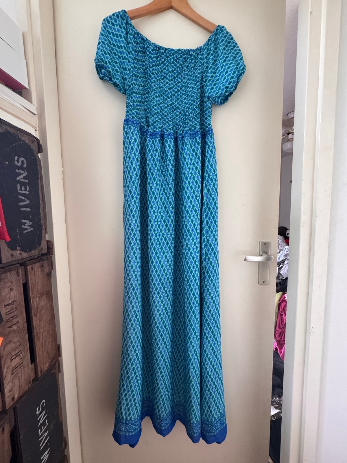 Bohoo Fashion Maxi Jurk - Blauw/Groen - Maat M van zijde, Kleding | Dames, Maat 38/40 (M), Zo goed als nieuw, Onder de knie, Verzenden