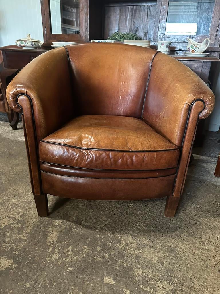 Schapenleren clubfauteuil. Izgs., Huis en Inrichting, Fauteuils, Ophalen, Gebruikt, ., Chesterfield