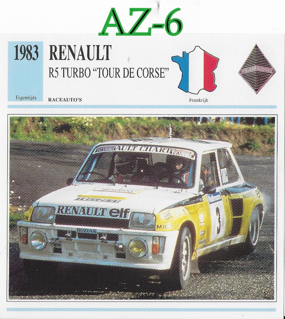 Az6 autokaart renault r turbo tour de corse ( 1983 ), Verzenden, Zo goed als nieuw, Auto's