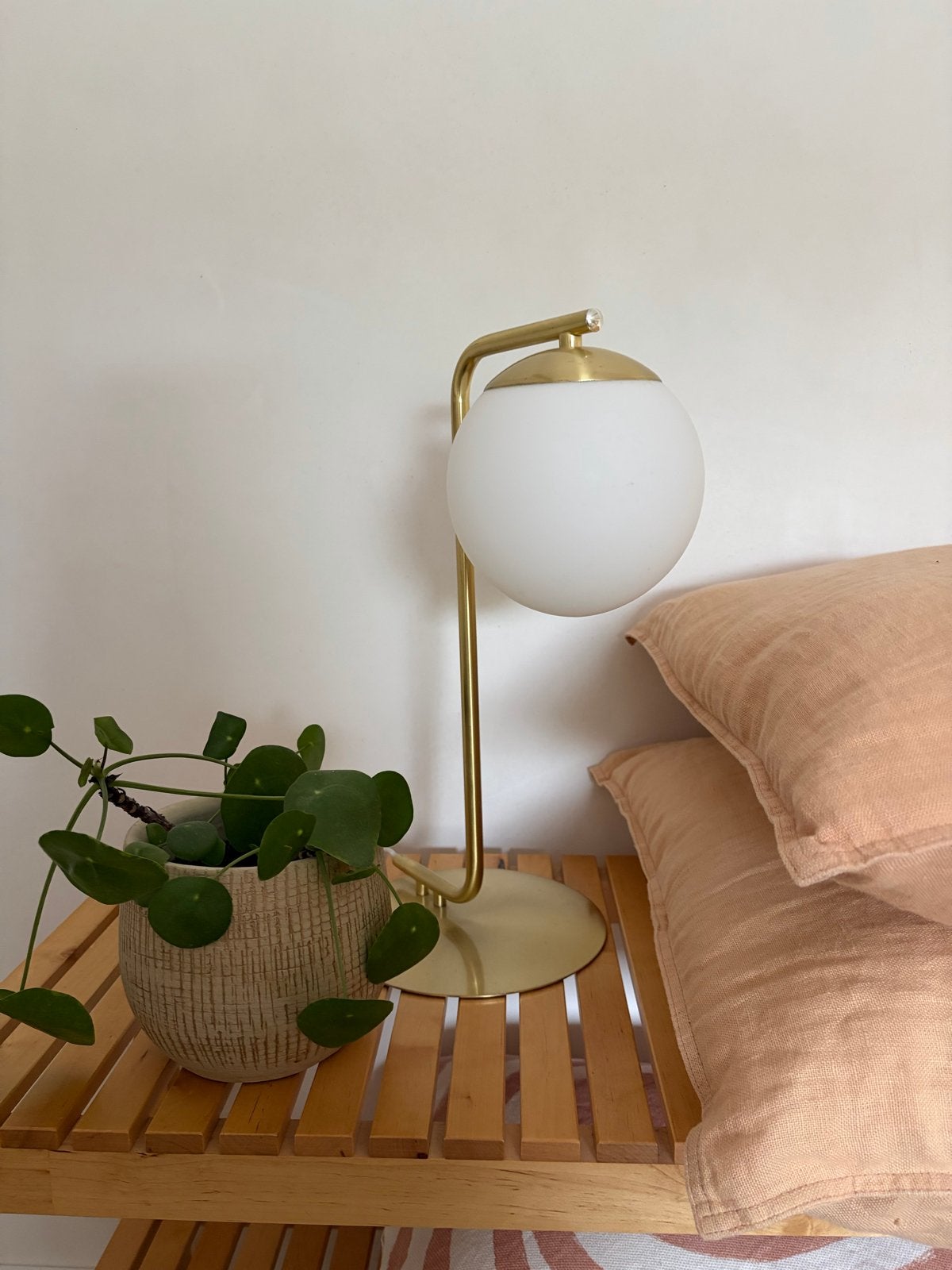 Set van 2 gouden tafellampjes met melkglas bol, Ophalen, Gebruikt, Goud, Sfeerlamp