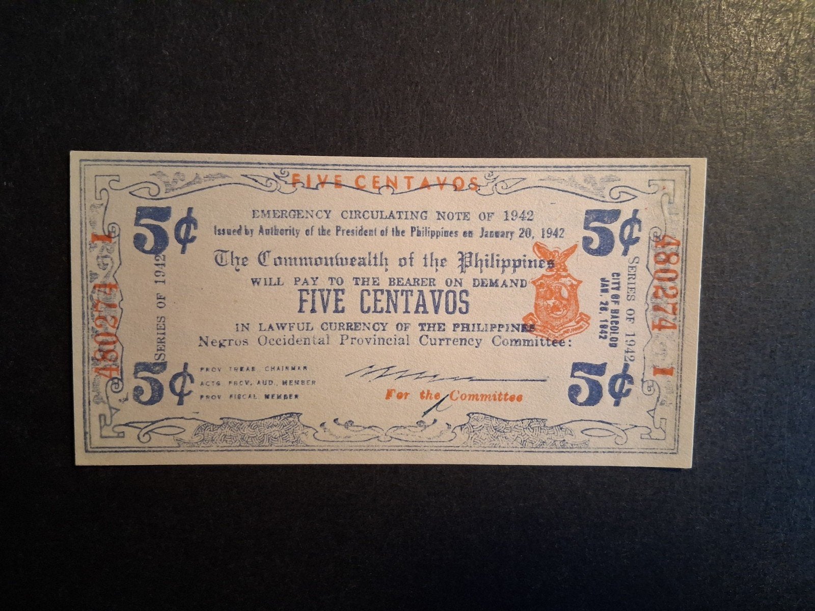 5 centavos philippines-Negros -Occidental 1942, Ophalen of Verzenden, Zuidoost-Azië, Los biljet