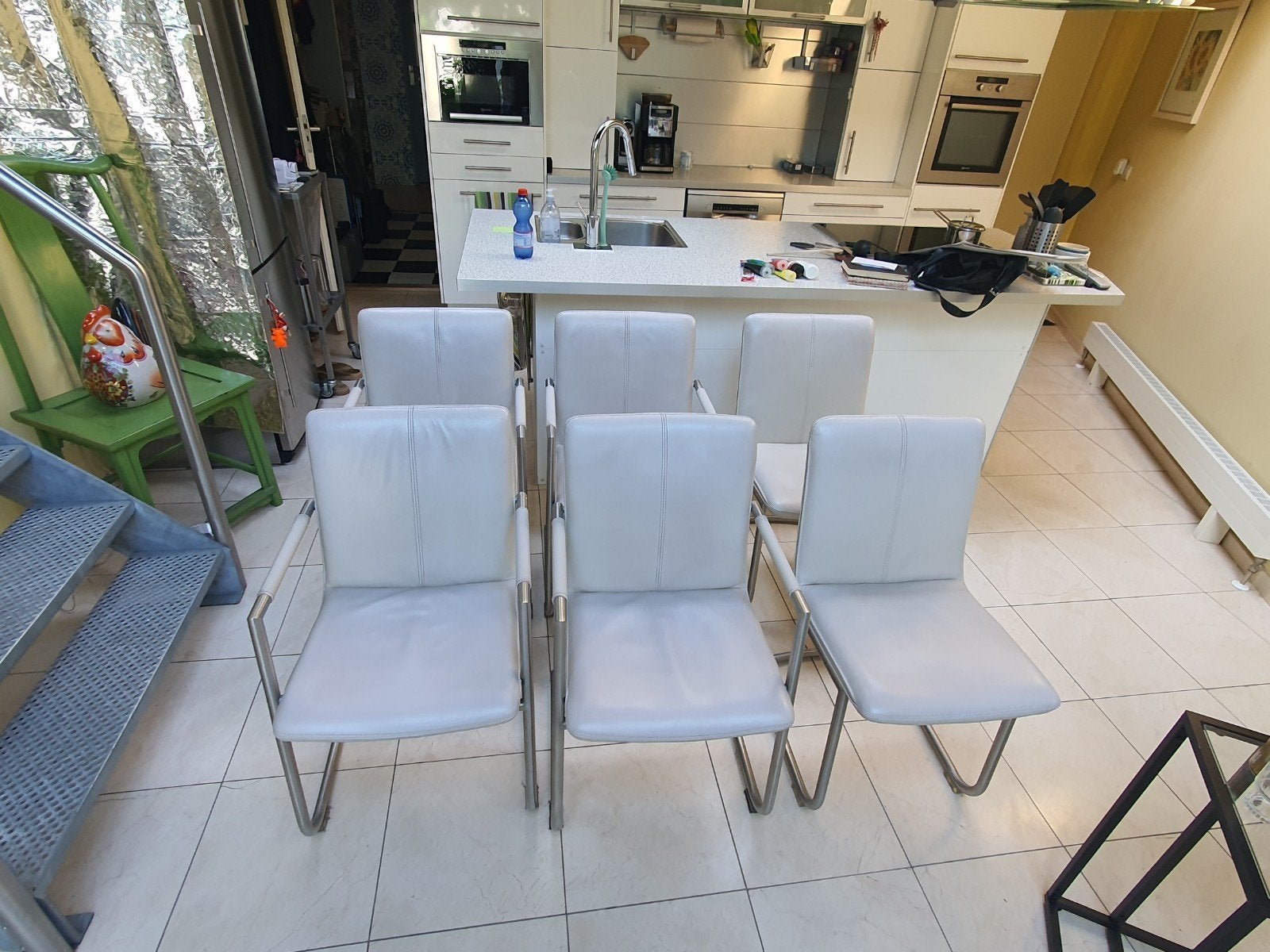 6  Henders & Hazel wit leer eetkamer stoelen, Huis en Inrichting, Stoelen, Ophalen, Gebruikt, Wit, Leer