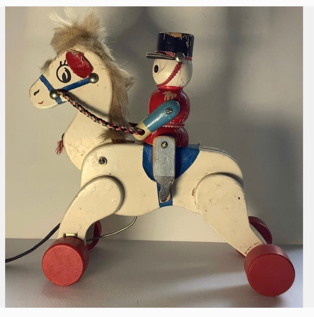 Antieke soldaat op paard, bewegende onderdelen jaren ‘60, Antiek en Kunst, Ophalen of Verzenden