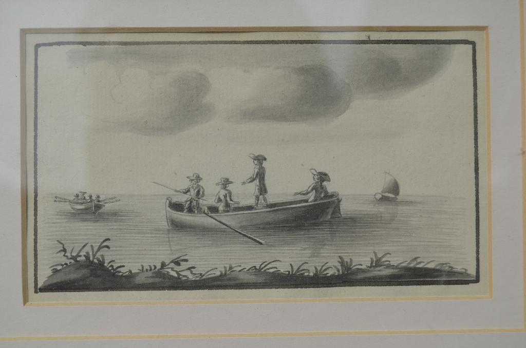 Mooie monochroom aquarel van een sloep, Antiek en Kunst, Kunst | Schilderijen | Klassiek, Ophalen of Verzenden