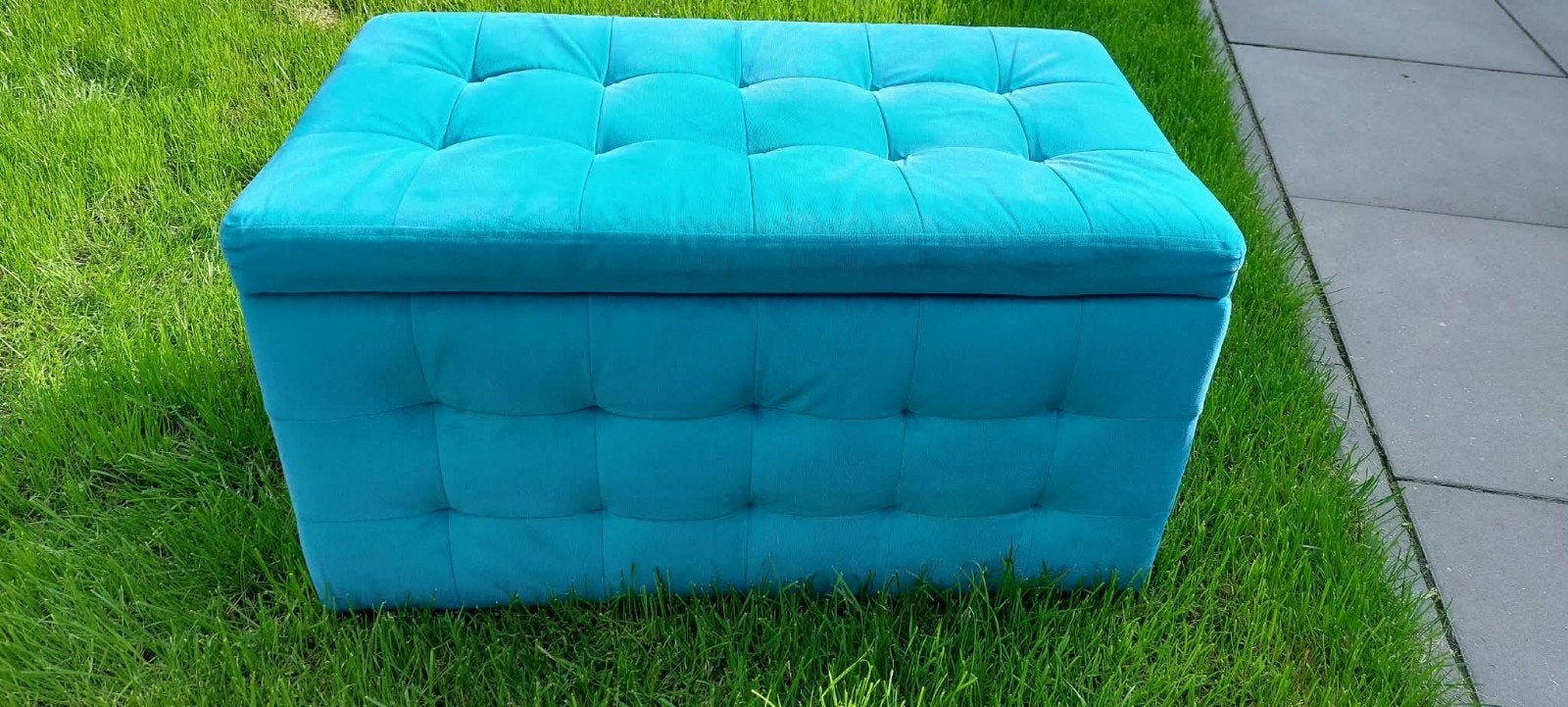 Turquoise Opbergpoef / Voetenbank - gebruikt, Ophalen, Overige materialen, Minder dan 50 cm, Gebruikt