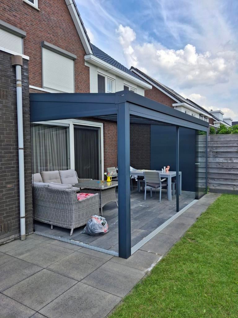 Aluminium Veranda overkapping met glazen schuifdeuren, Tuin en Terras, Overkappingen, Ophalen, Veranda