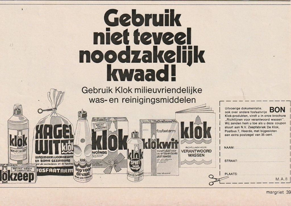 Retro reclame 1972 Klok wasmiddel & Klokwit niet teveel, Verzenden, Overige typen