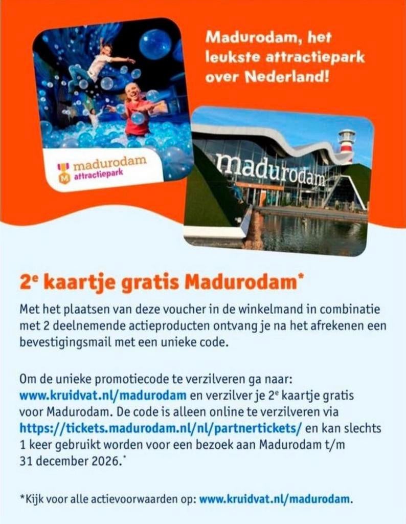 Madurodam vouchercodes voor 2de kaartje gratis entree, Eén persoon, Kortingskaart
