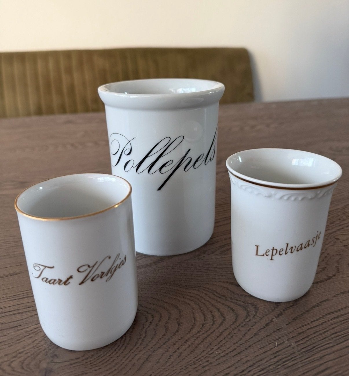 Set van 3 porseleinen Houders Pollepel, Taart Vorkjes, Lepel, Ophalen of Verzenden
